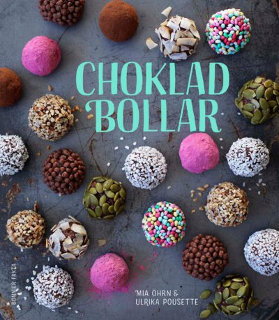 Bokens omslag. Det är täck med chokladbollar doppade i olika strössel och annat.